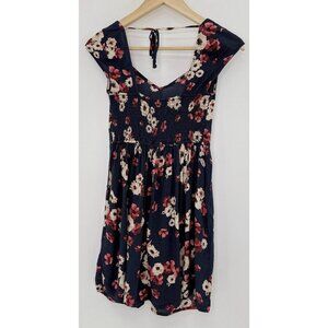 Hollister Navy Blue Pink Floral V-Neck Open Back Swiftie Sundress XS Preppy Boho